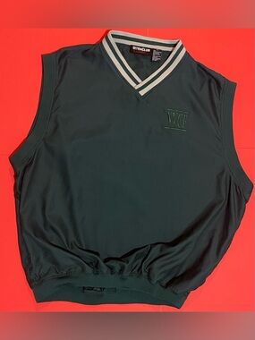 Trac Dark Green V-Neck Sleeveless Pullover with Striped Trim